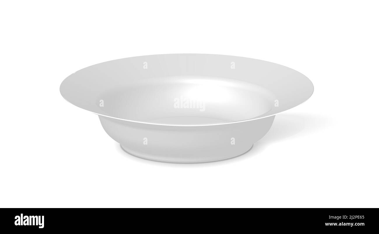 Realistic vector 3d illustration of white empty ceramic plate, template