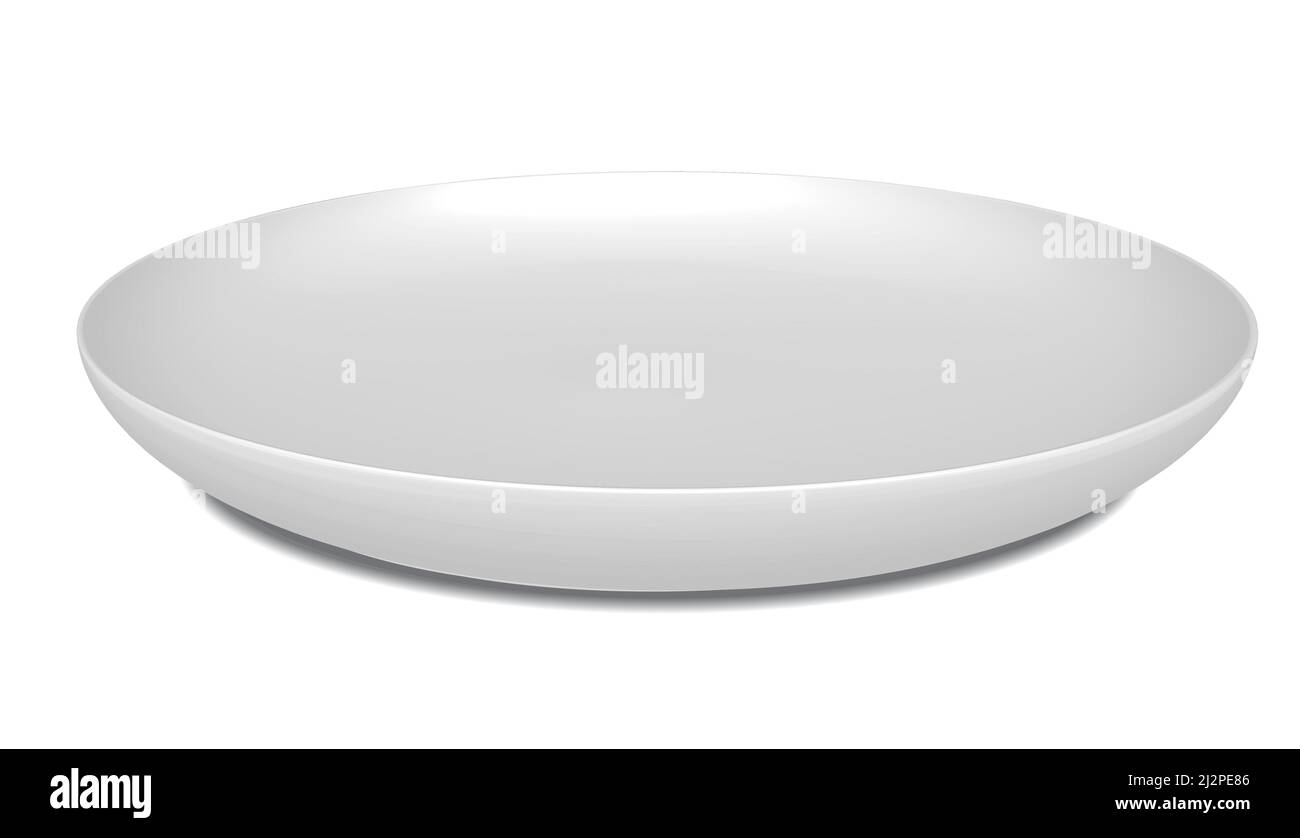 Realistic vector 3d illustration of white empty ceramic plate, template