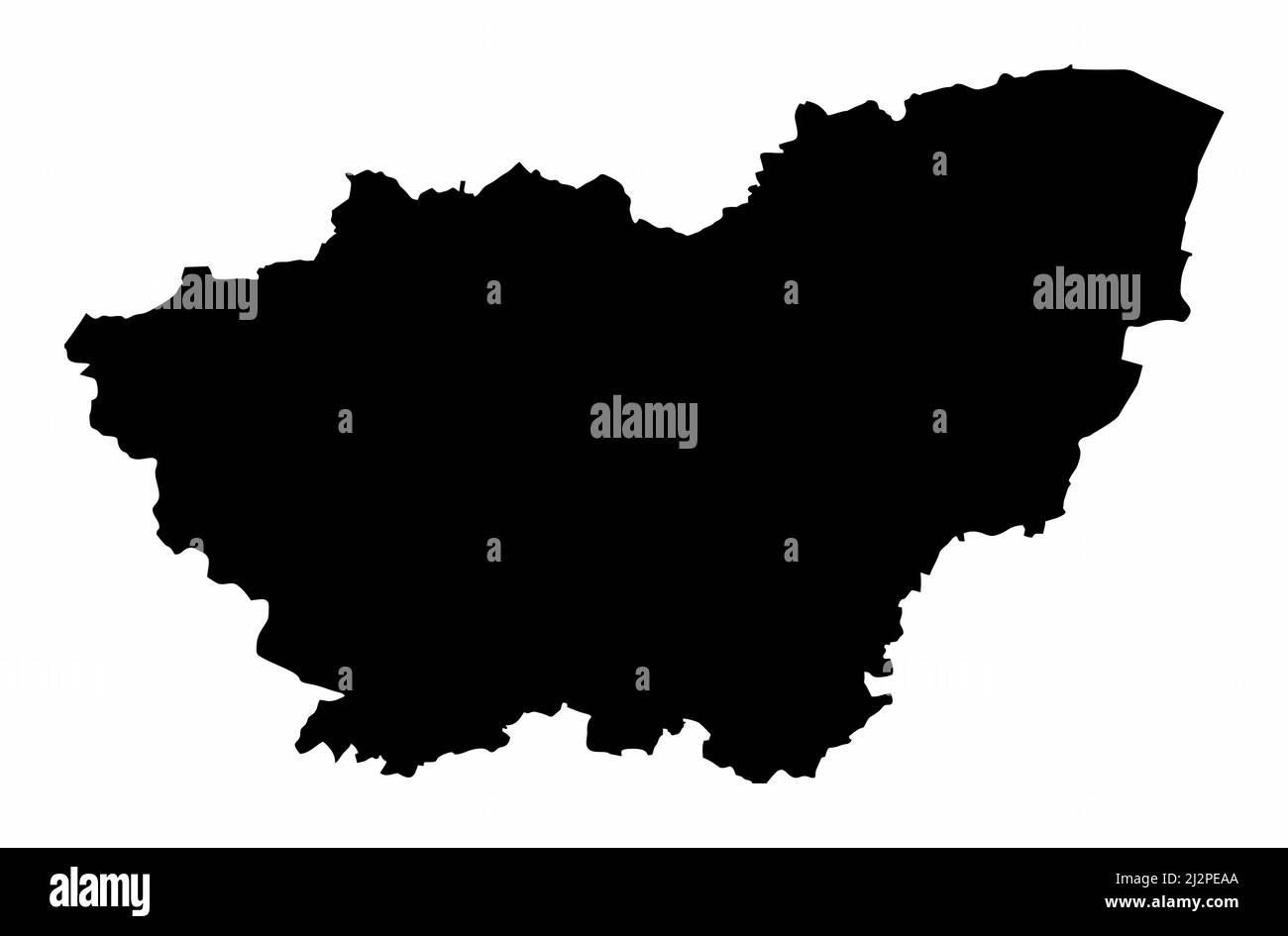 South Yorkshire county, silhouette map isolated on white background, England Stock Vector