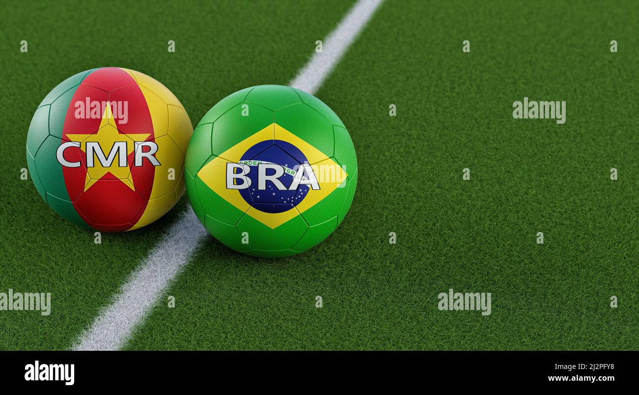 Brazil vs. Cameroon Soccer match - Soccer balls in Brazil and Cameroon