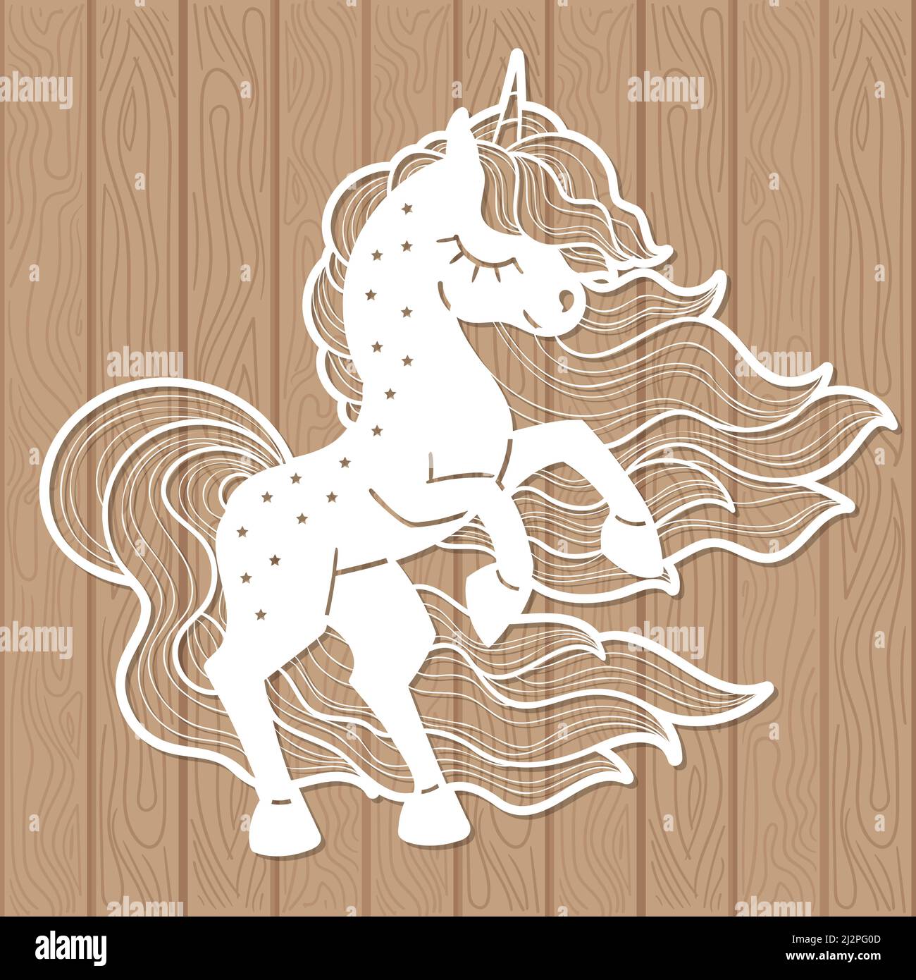 Template for laser cutting. Unicorn with a long mane. Vector Stock