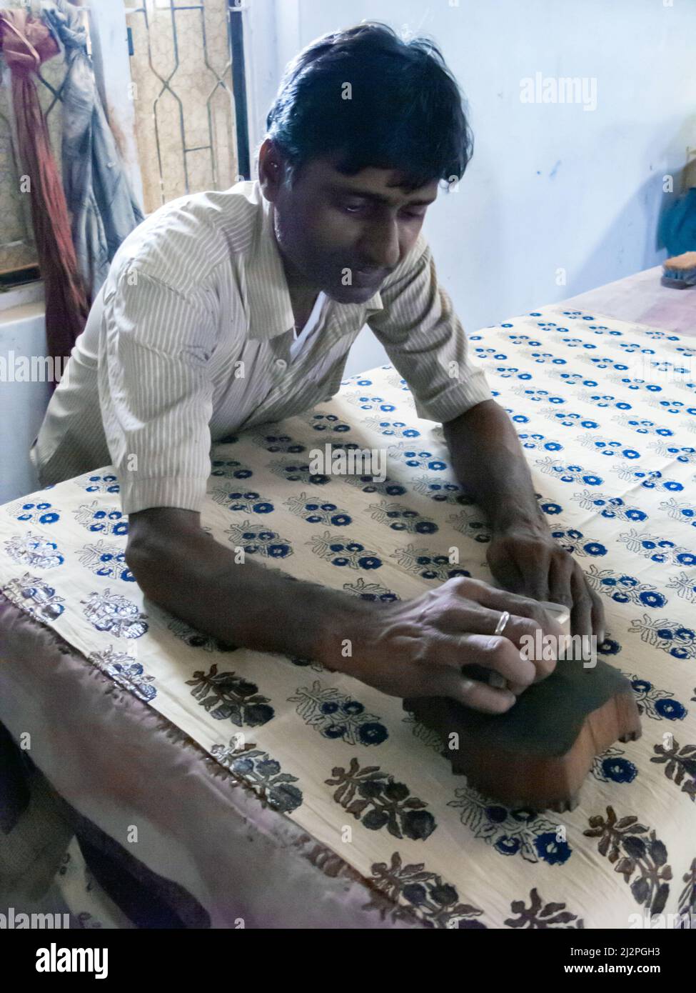 India, Gujarat, Great Rann Of Kutch. Ajrakh block printing in Ajrakhpur