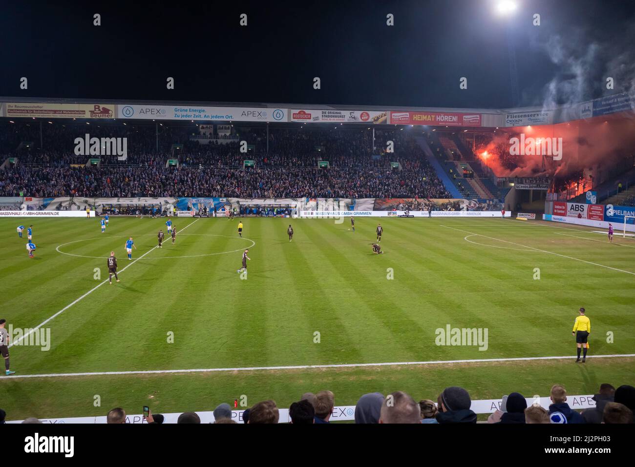 The football match of Hansa Rostock against St. Pauli in Rostock