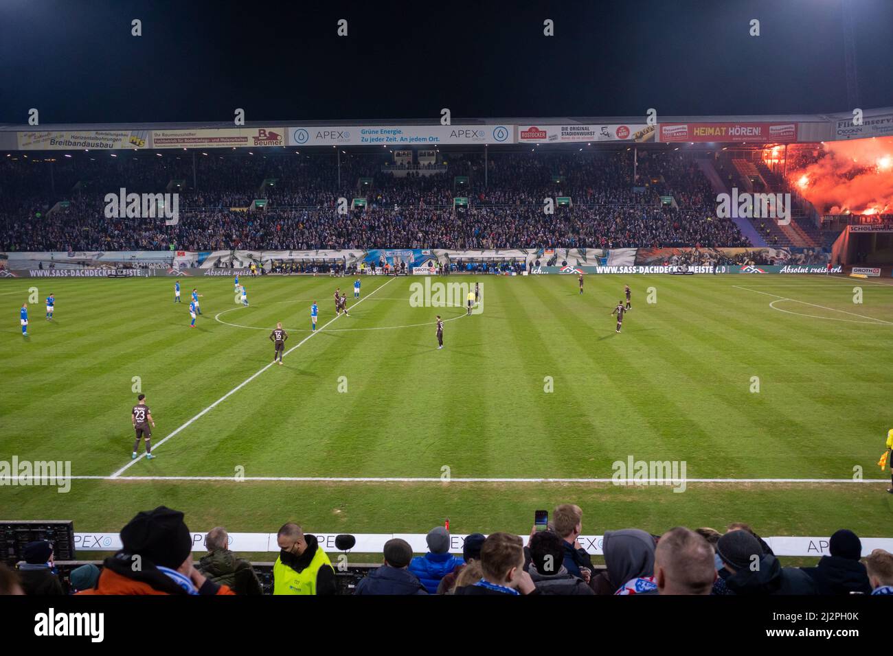 The football match of Hansa Rostock against St. Pauli in Rostock