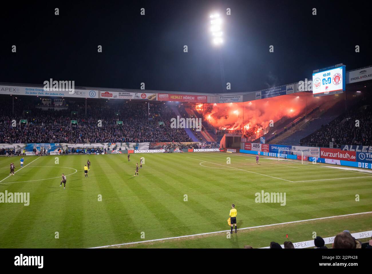 The football match of Hansa Rostock against St. Pauli in Rostock