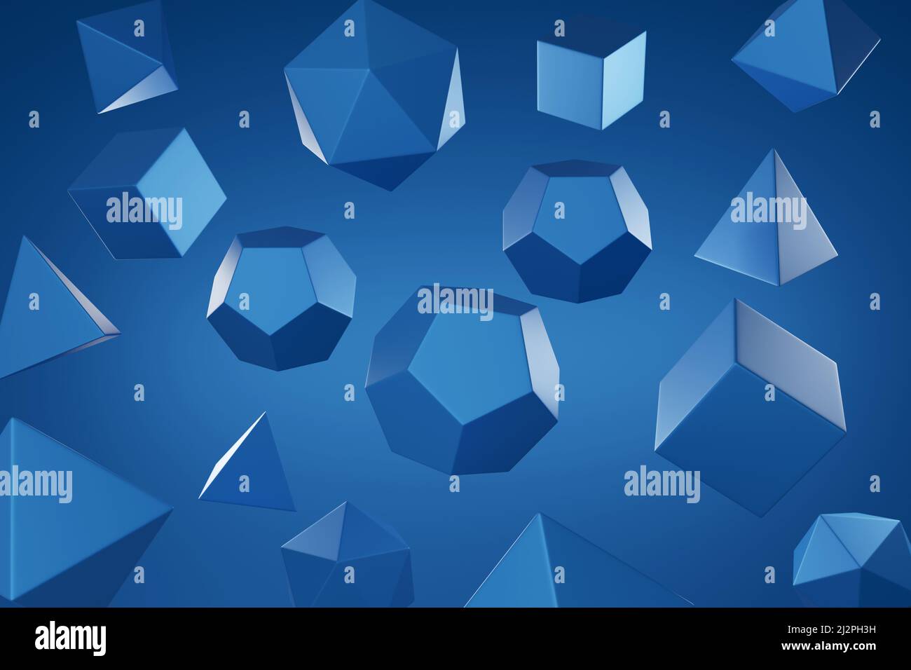 Blue regular polyhedra abstract background. 3d illustration. Stock Photo