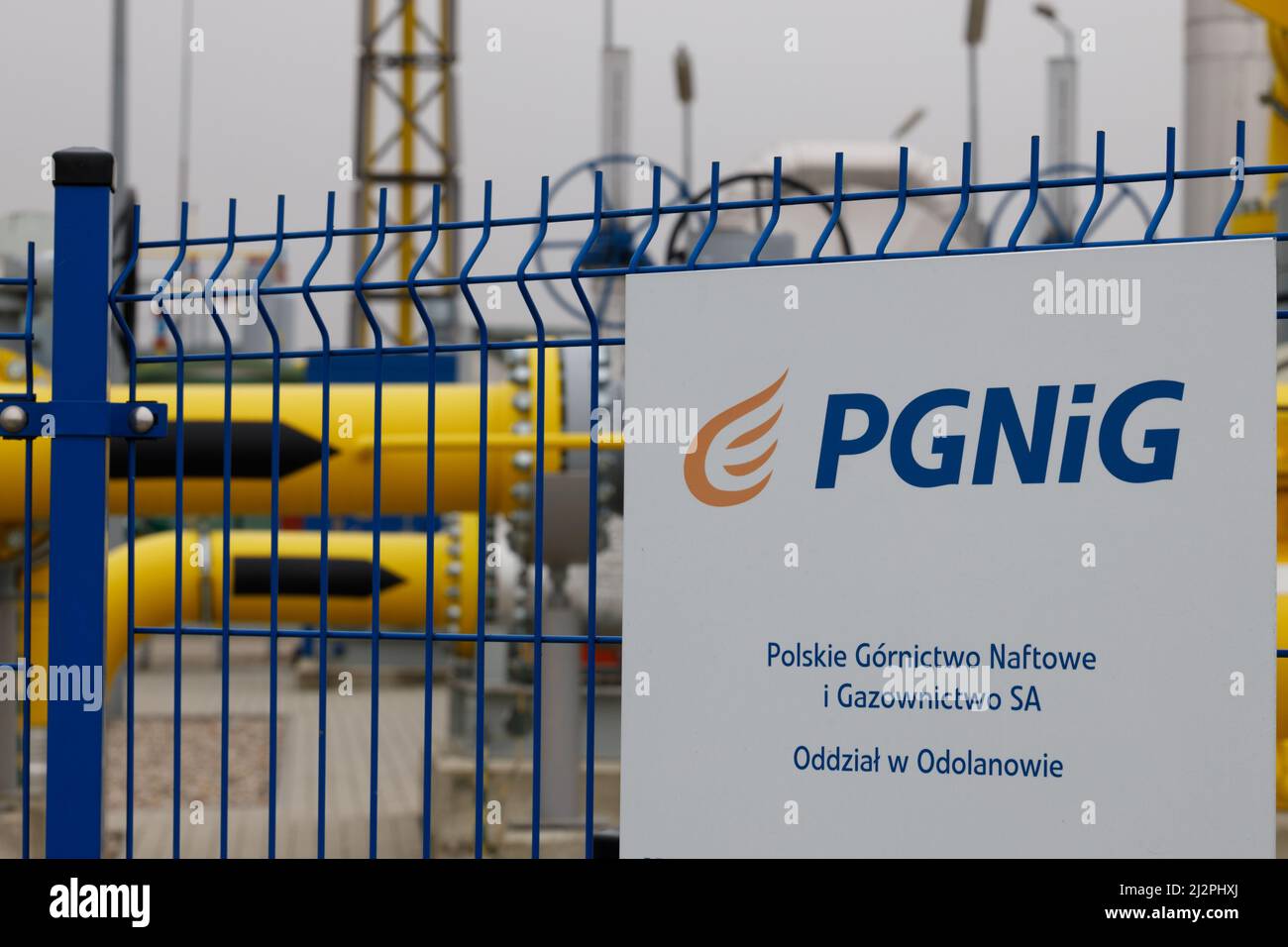 Koscian-Bronsko, Poland - April 1, 2022: PGNIG Polish Oil Mining and Gas Extraction S.A. Gas industry, gas-extraction. Extraction of natural resources Stock Photo