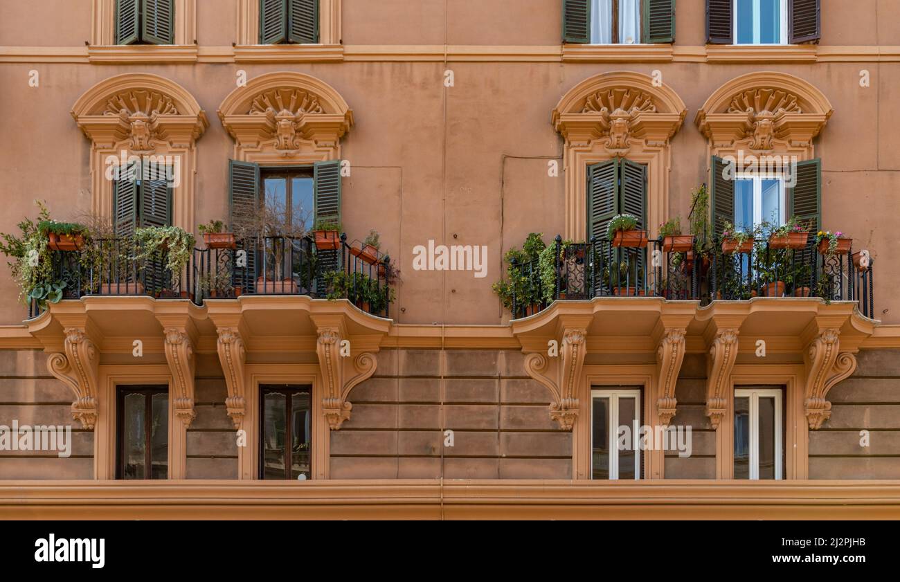 A picture of picturesque balconies on the facade of an apartment ...