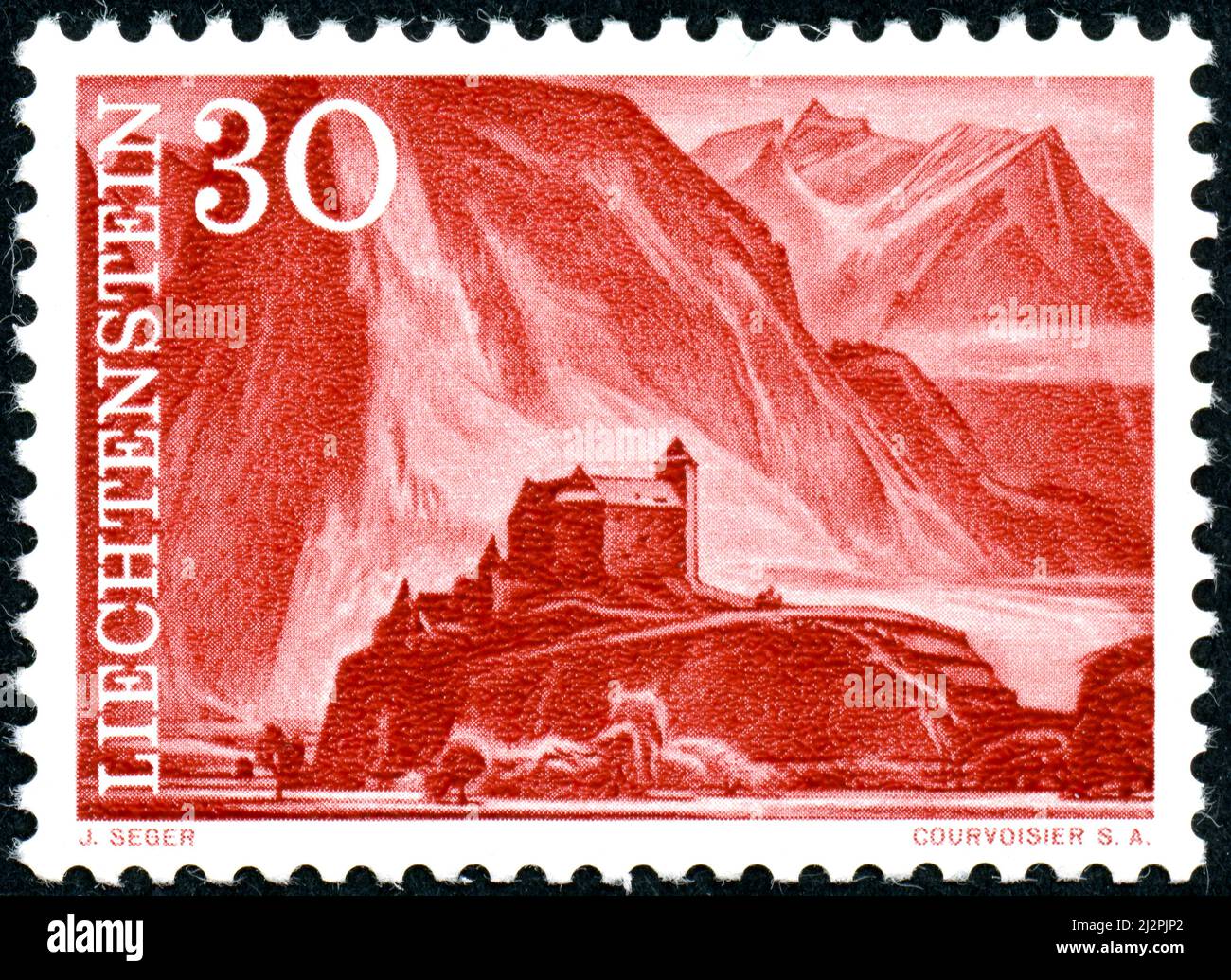 LIECHTENSTEIN - CIRCA 1959: A postal stamp printed in Liechtenstein, showing Gutenberg castle, circa 1959 Stock Photo