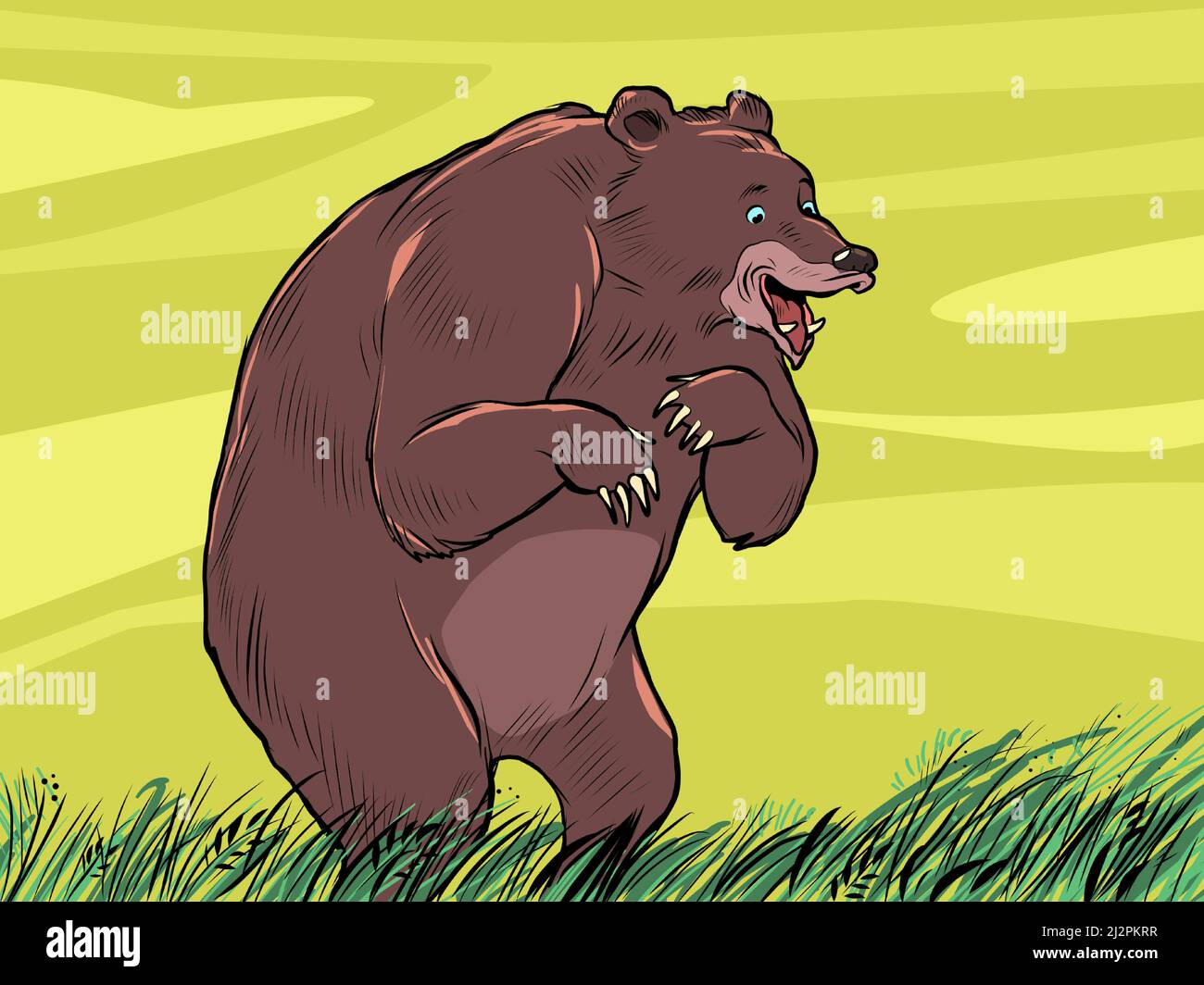 brown bear is a cartoon character, a funny predator. Dangerous animal. Pop Art Retro Vector Illustration 50s 60s Vintage kitsch style Stock Vector