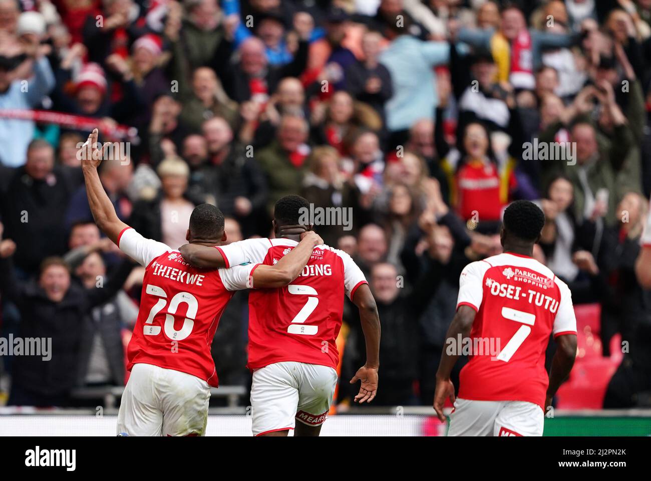 Rotherham United's Michael Ihiekwe (left) celebrates scoring their side ...