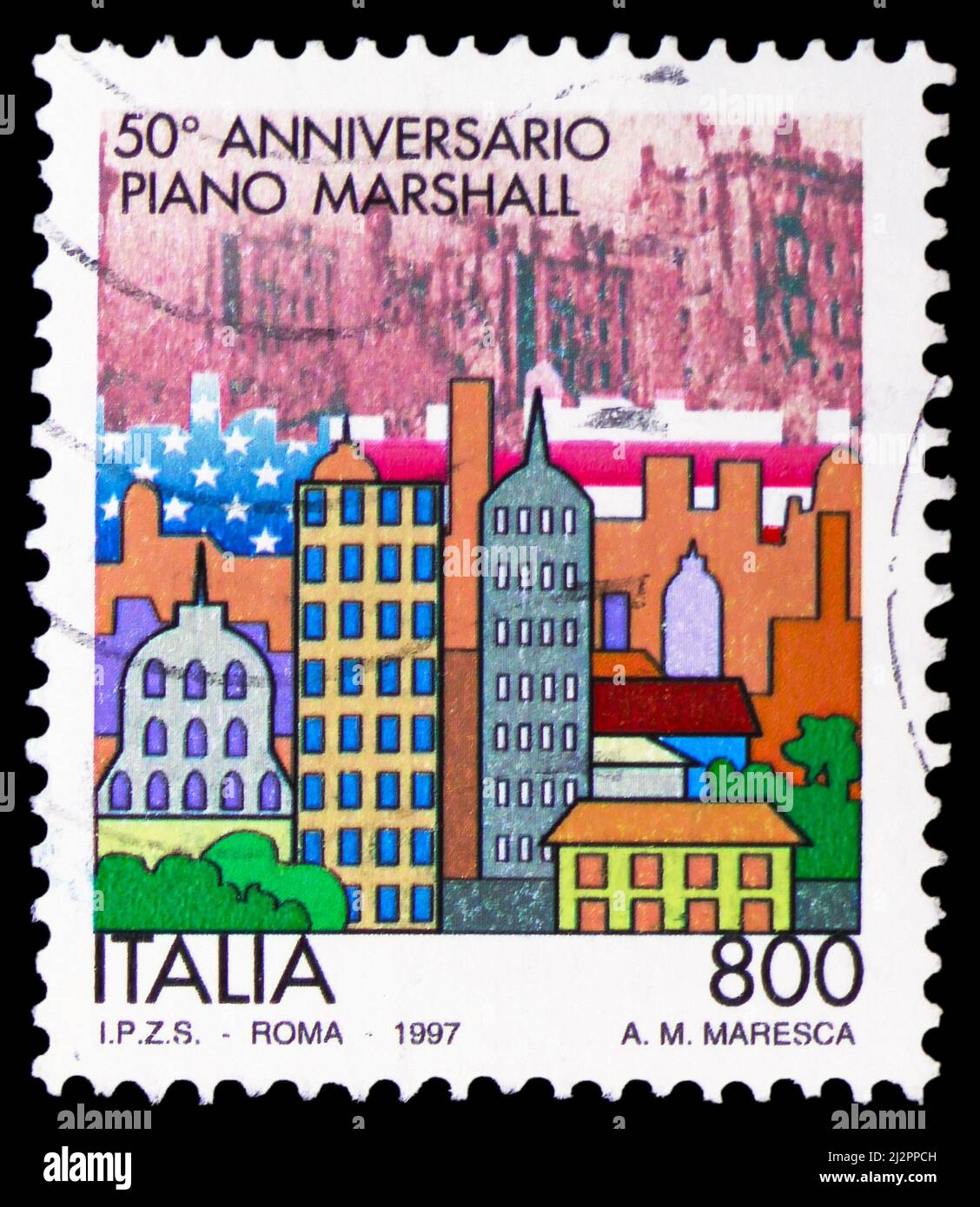 MOSCOW, RUSSIA - MARCH 13, 2022: Postage stamp printed in Italy shows  Marshall Plan, 50th Anniversary, circa 1997 Stock Photo - Alamy