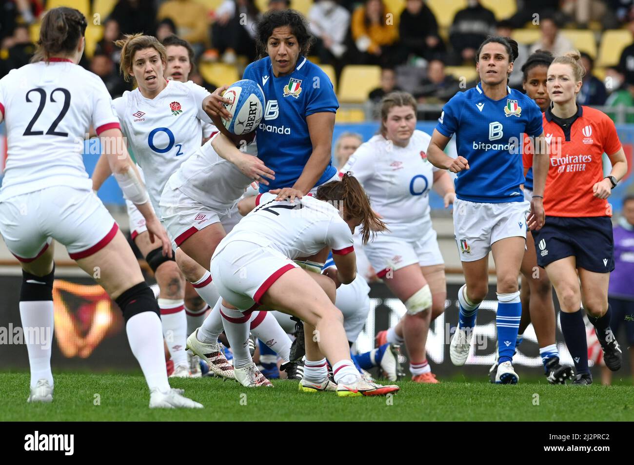 Parma, Italy. 03rd Apr, 2022. Sergio Lanfranchi stadium, Parma, Italy,  April 03, 2022, sara tounesi (italy) during Women Six Nations 2022 - Italy  vs England - Rugby Six Nations match Credit: Live