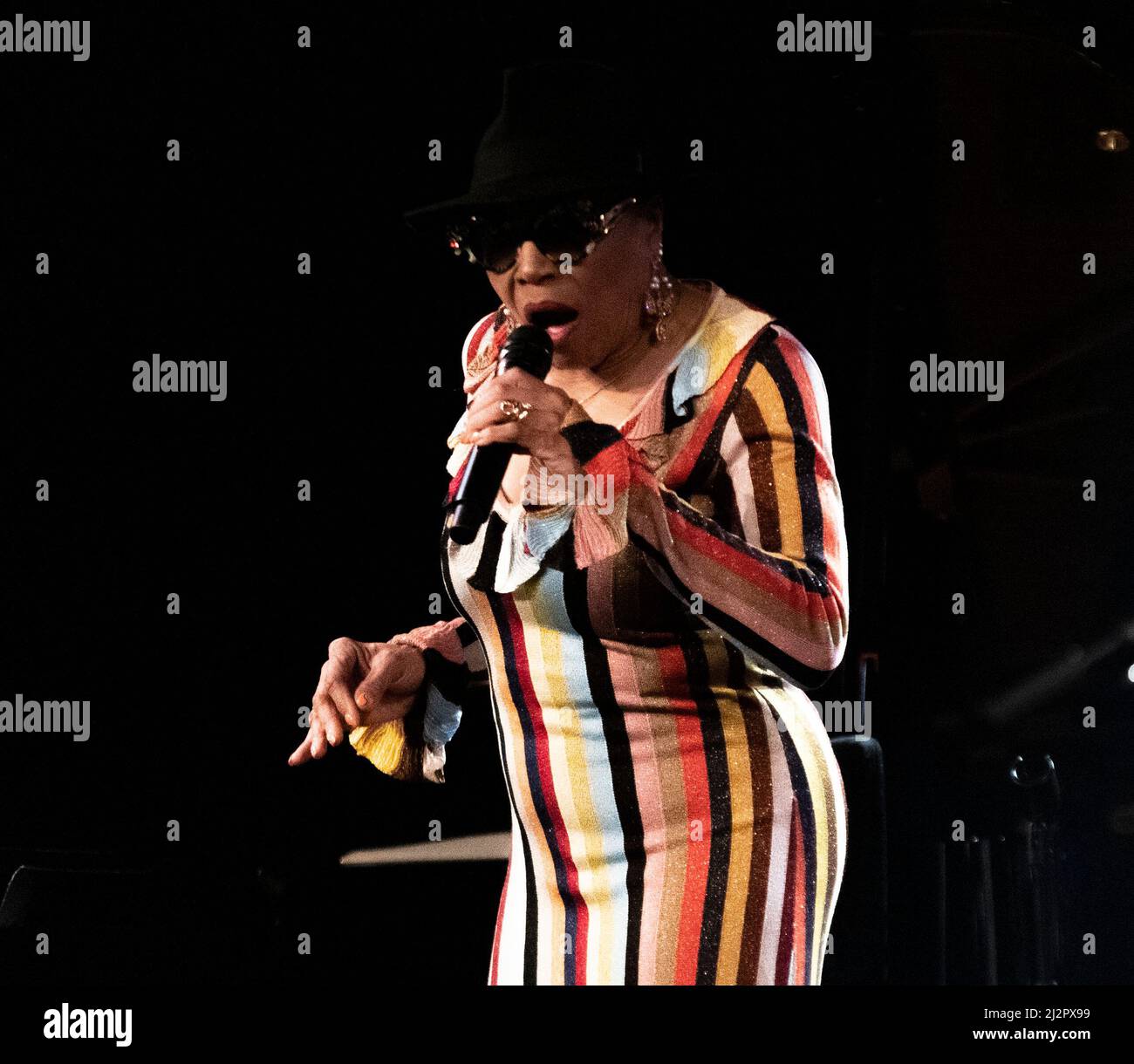 Cully, Switzerland.  3rd April 2022: Dee Dee Bridgewater Sextet of USA perform during of the Cully Jazz Festival 2022. Credit: Eric Dubost/Alamy Live News Stock Photo