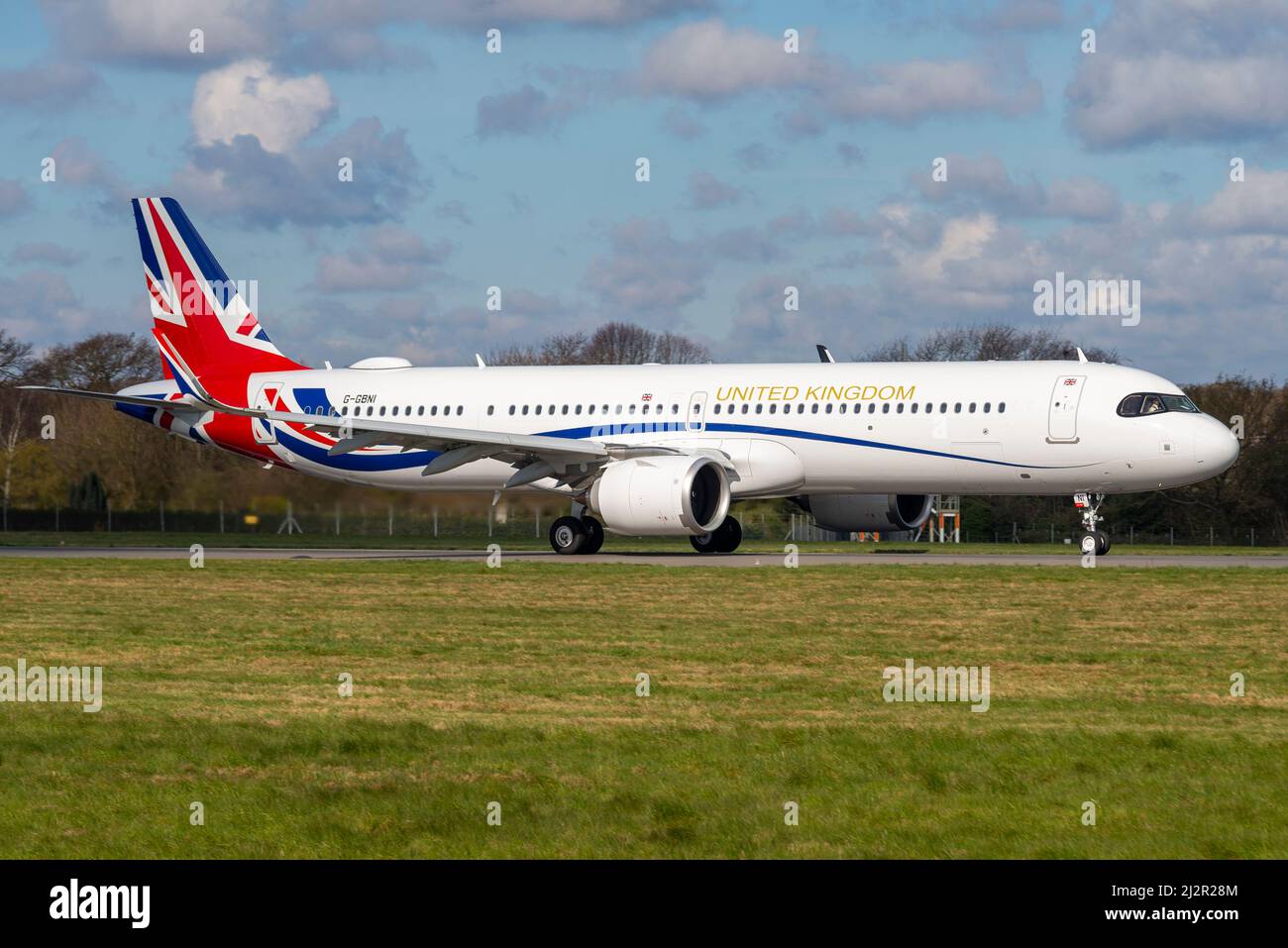 British Government Airbus A321 NEO freshly painted in patriotic Union Flag colour scheme for