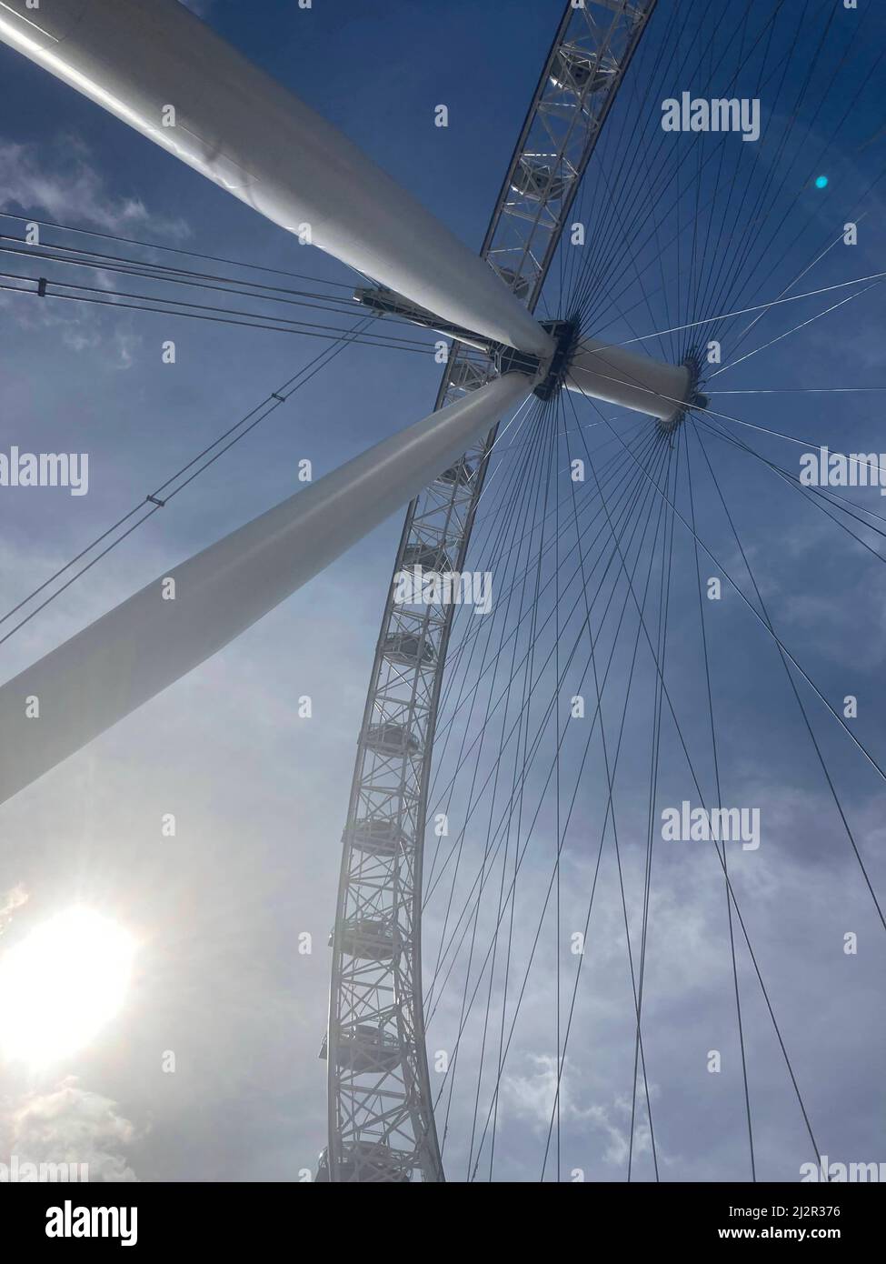 The London Eye, or Millennium Wheel, big wheel attraction on a sunny day in Waterloo, London Stock Photo