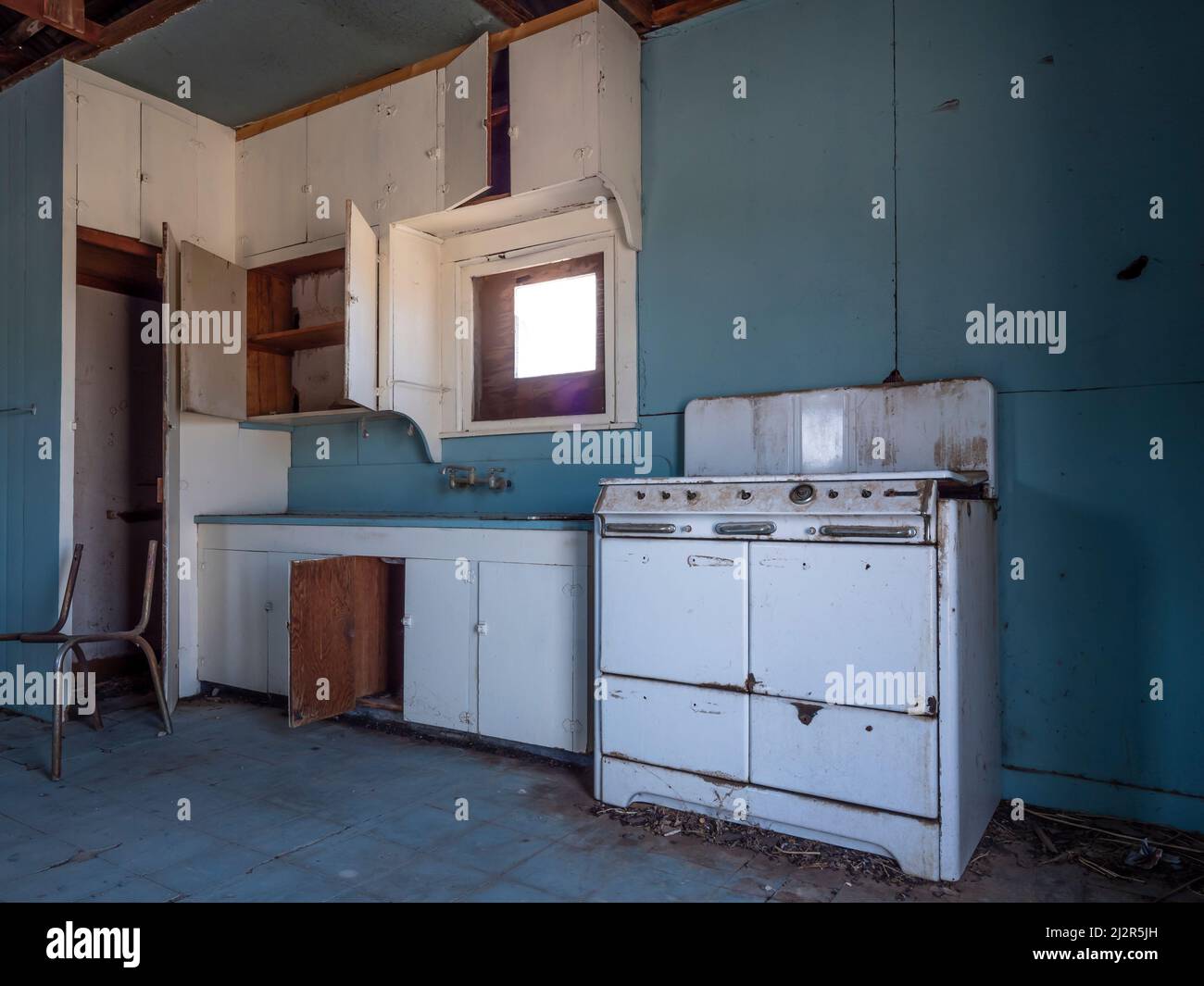 Kitchen in Henry Gray's abandoned home, Bates Well ranch, Organ Pipe Cactus National Monument, Arizona. Stock Photo