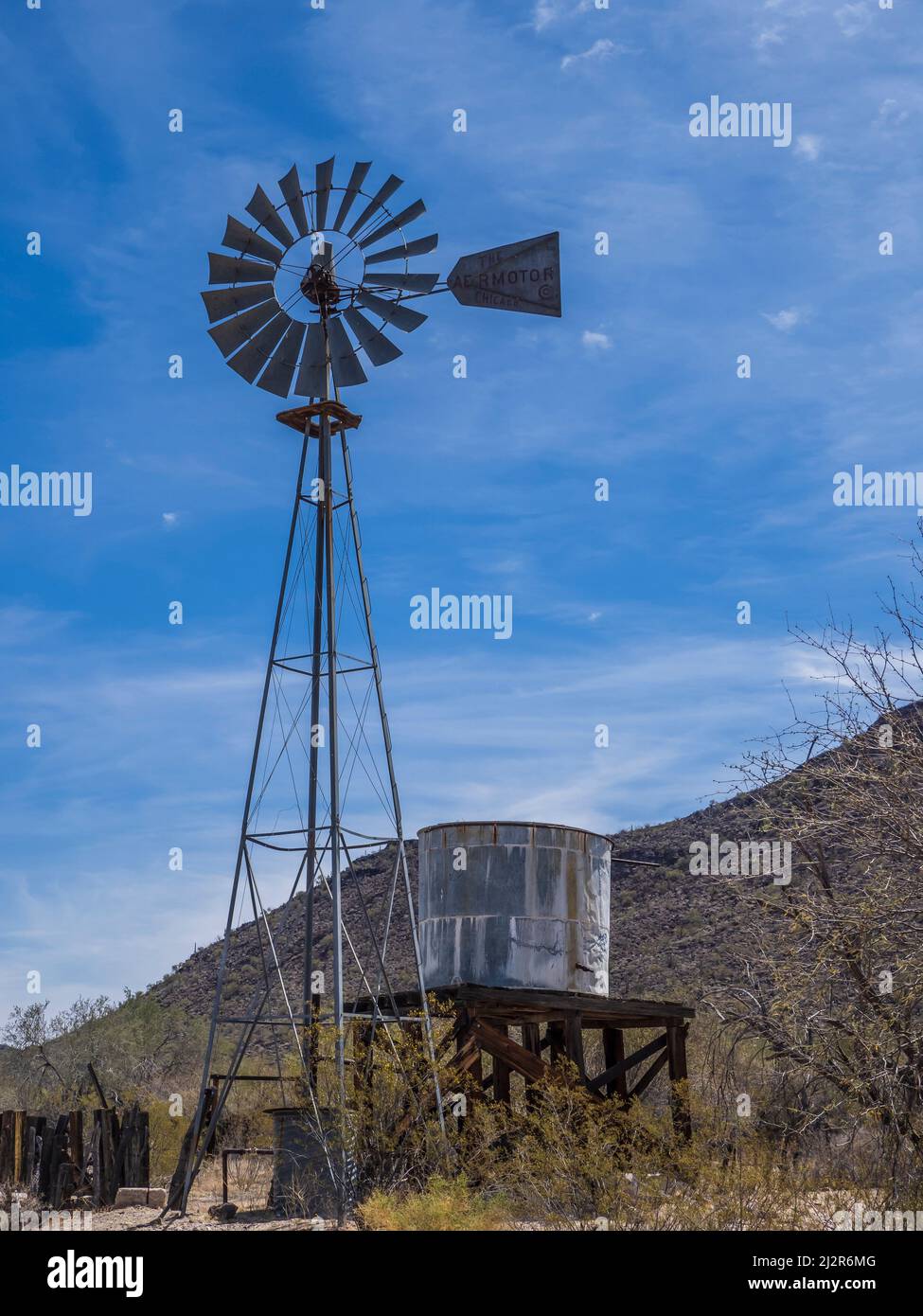 Windmill, Bates Well ranch, Organ Pipe Cactus National Monument, Arizona. Stock Photo