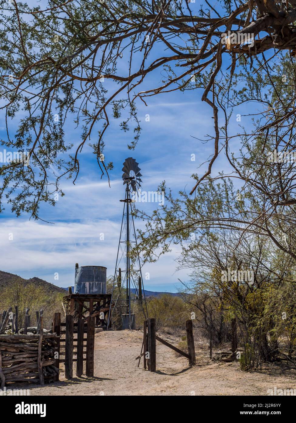 Windmill, Bates Well ranch, Organ Pipe Cactus National Monument, Arizona. Stock Photo