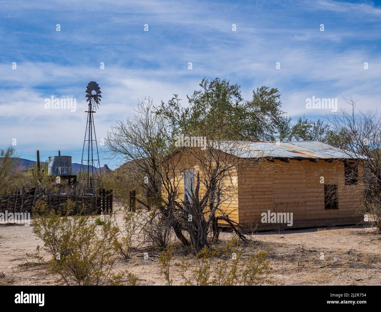 Reconstructed structure, Bates Well ranch, Organ Pipe Cactus National Monument, Arizona. Stock Photo