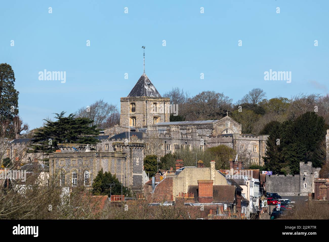 Distant shot of St Nicholas' church in the market town of Arundel West Sussex Stock Photo