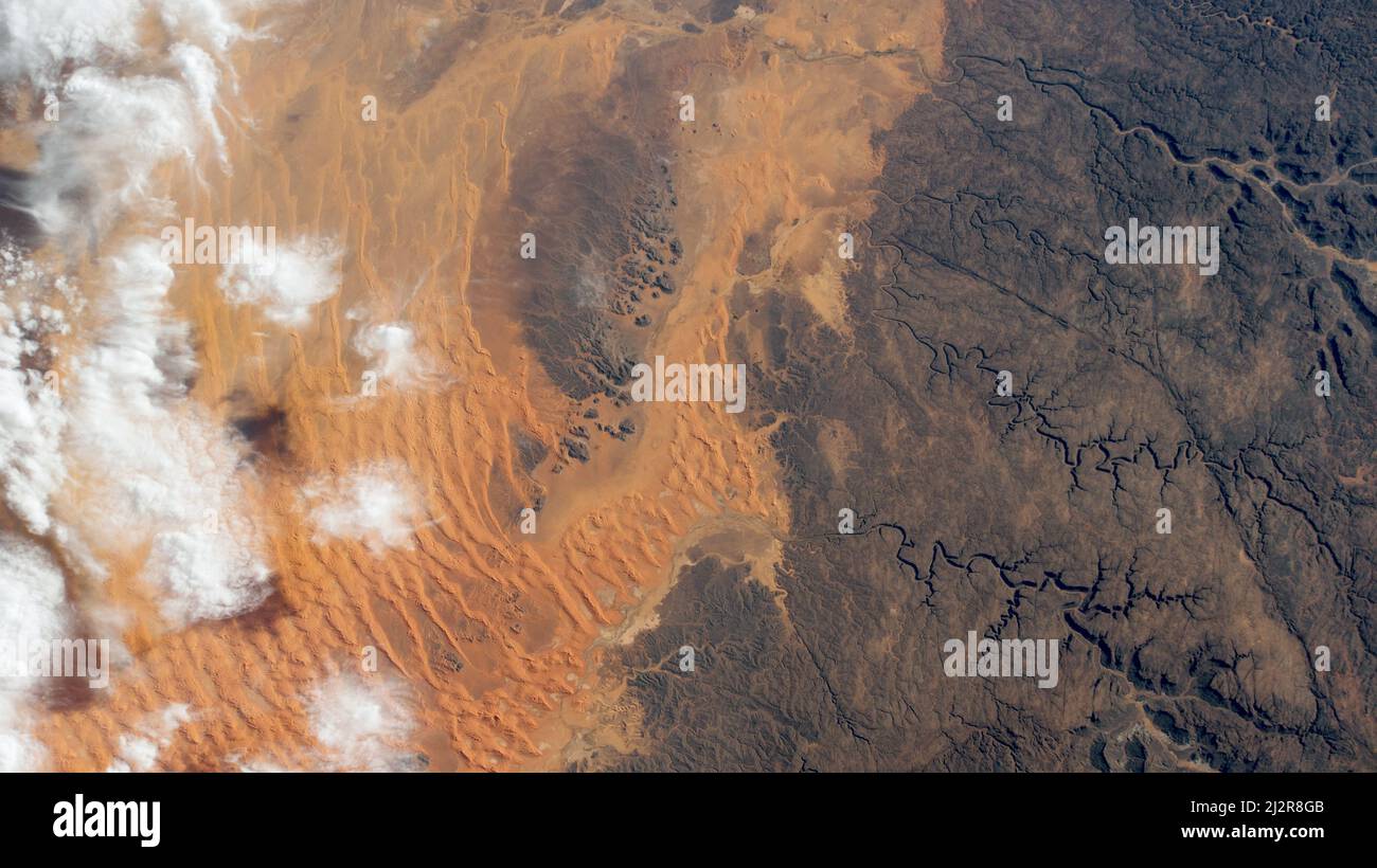 Aerial of Algeria’s Tassili n’Ajjer National Park Stock Photo
