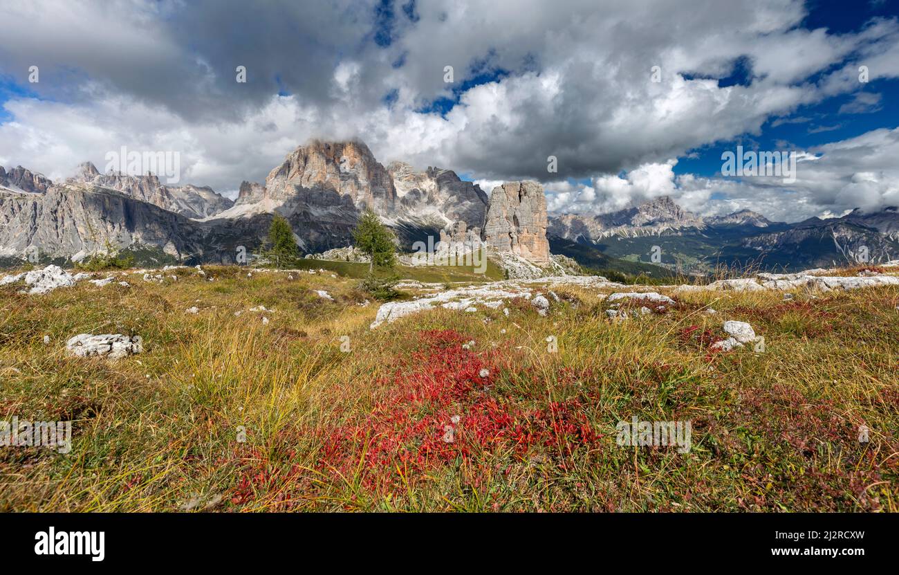 Cinque torri, Veneto, Dolomites, Italian Alps Stock Photo