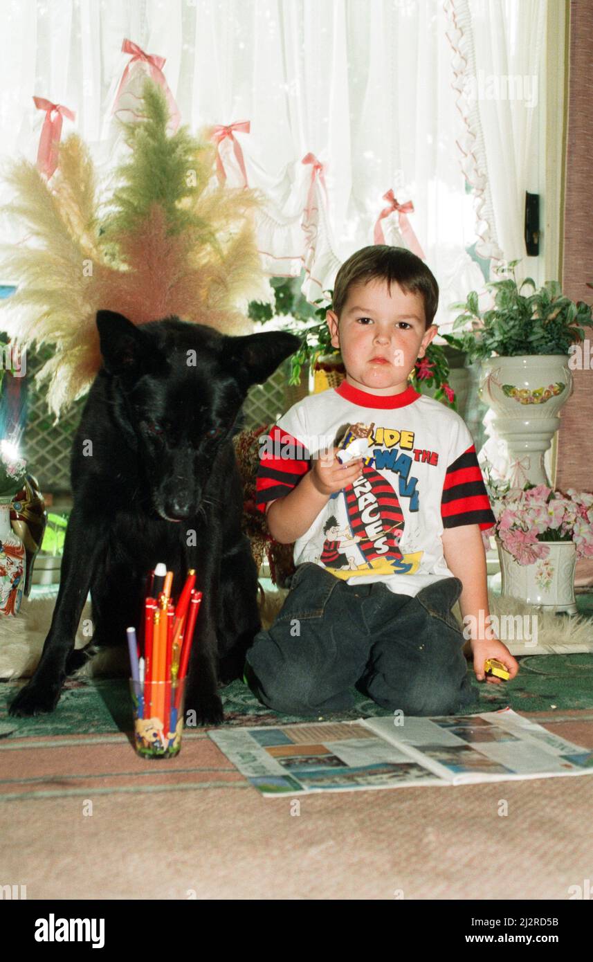 Blackie the dog is pictured with a small boy. 17th June 1993 Stock ...