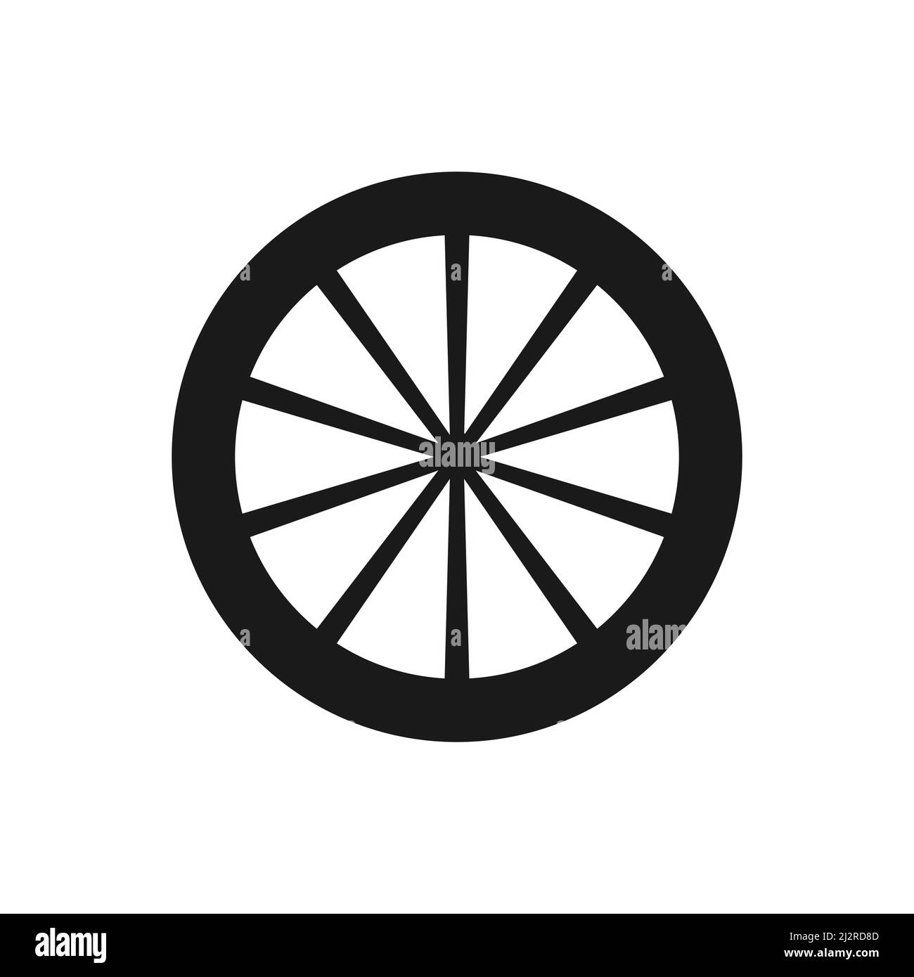 Wheel black silhouette. Rim symbol. Bicycle wheel with spikes. Vector isolated on white Stock Vector