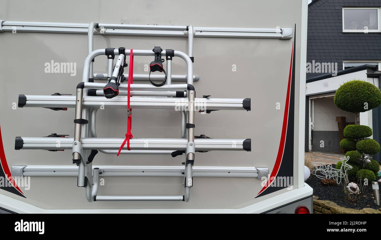 travel vacation. Caravan with bike racks on the back. Equipment luggage