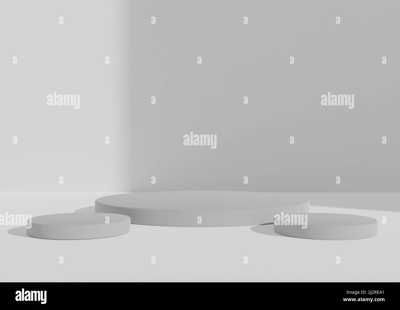 3D rendering of product display with three podiums or stands. Simple ...