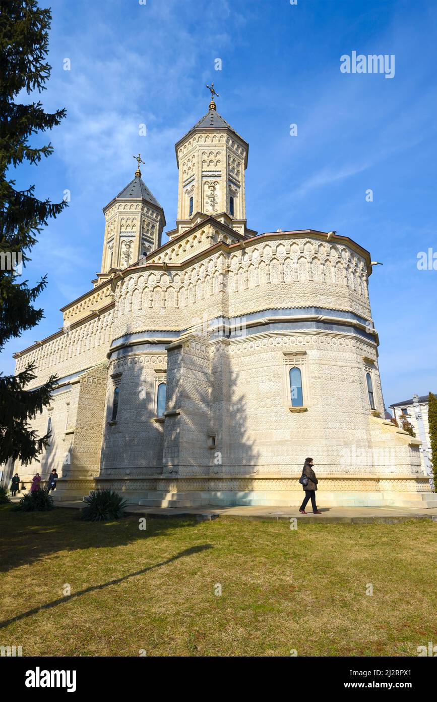 Three Hierarchs Monastery at Iași, Romania. Seventeenth-century Trei Ierarhi Monastery at Iasi. Moldavian style church of Romanian Orthodox. Stock Photo