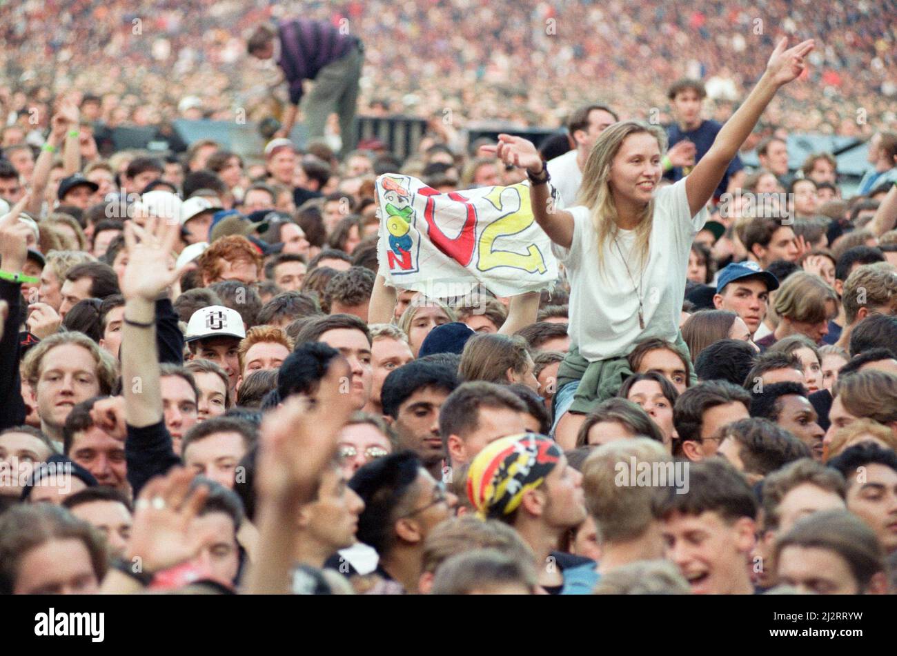 The audience at the U2 in concert, Zoo TV Tour, Wembley Stadium. 11th