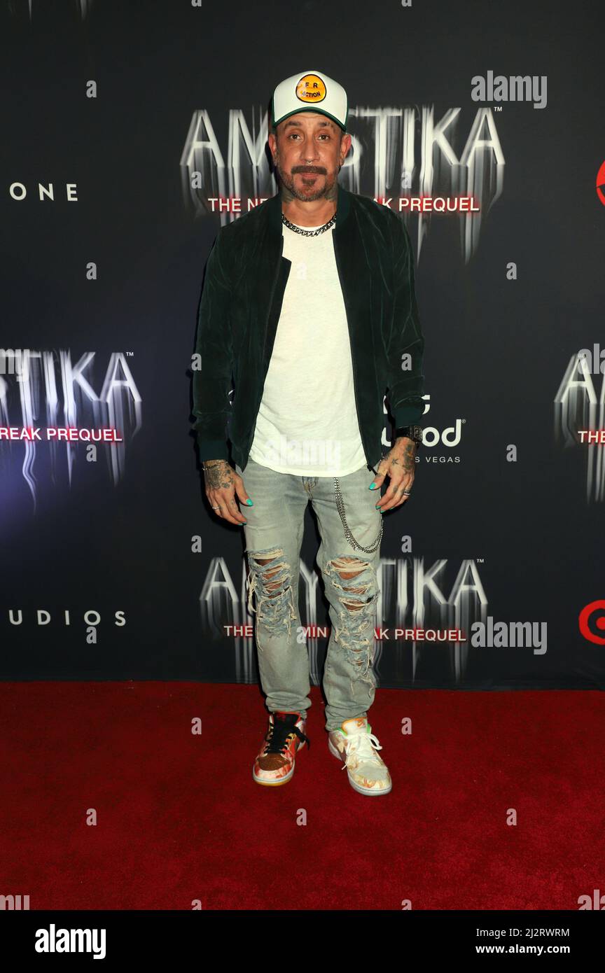 Las Vegas, Nevada, USA. 2nd April, 2022. AJ McLean attends the Premiere of 'Amystika' Criss Angel Theater Planet Hollywood Lss Vegas, Nv April 2, 2022 Credit: ENT/Alamy Live News Stock Photo