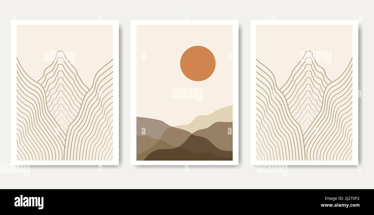 Abstract aesthetic landscape posters. Modern boho background set with