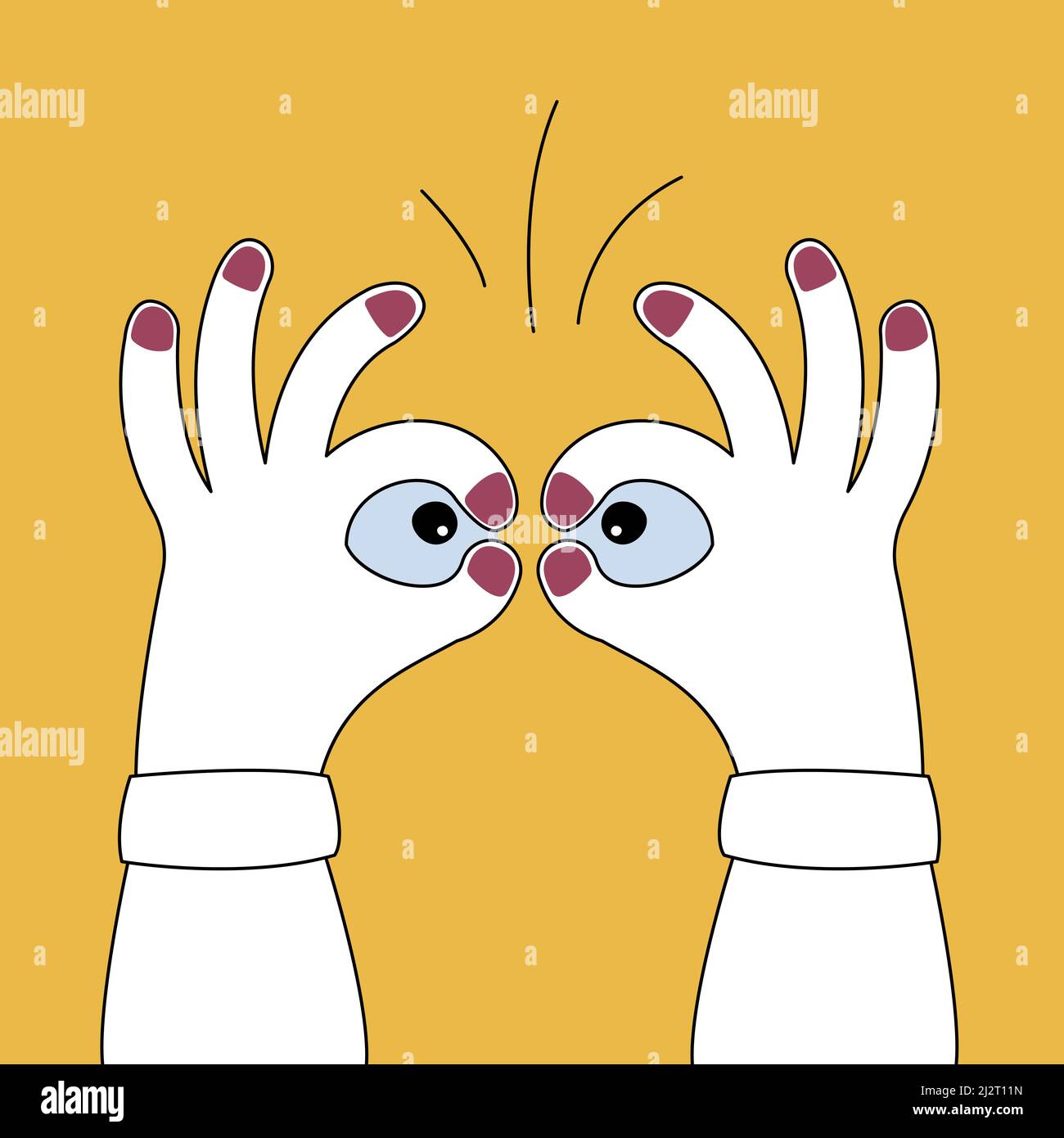 Hands depict binocular, looking into the distance. Stock Vector