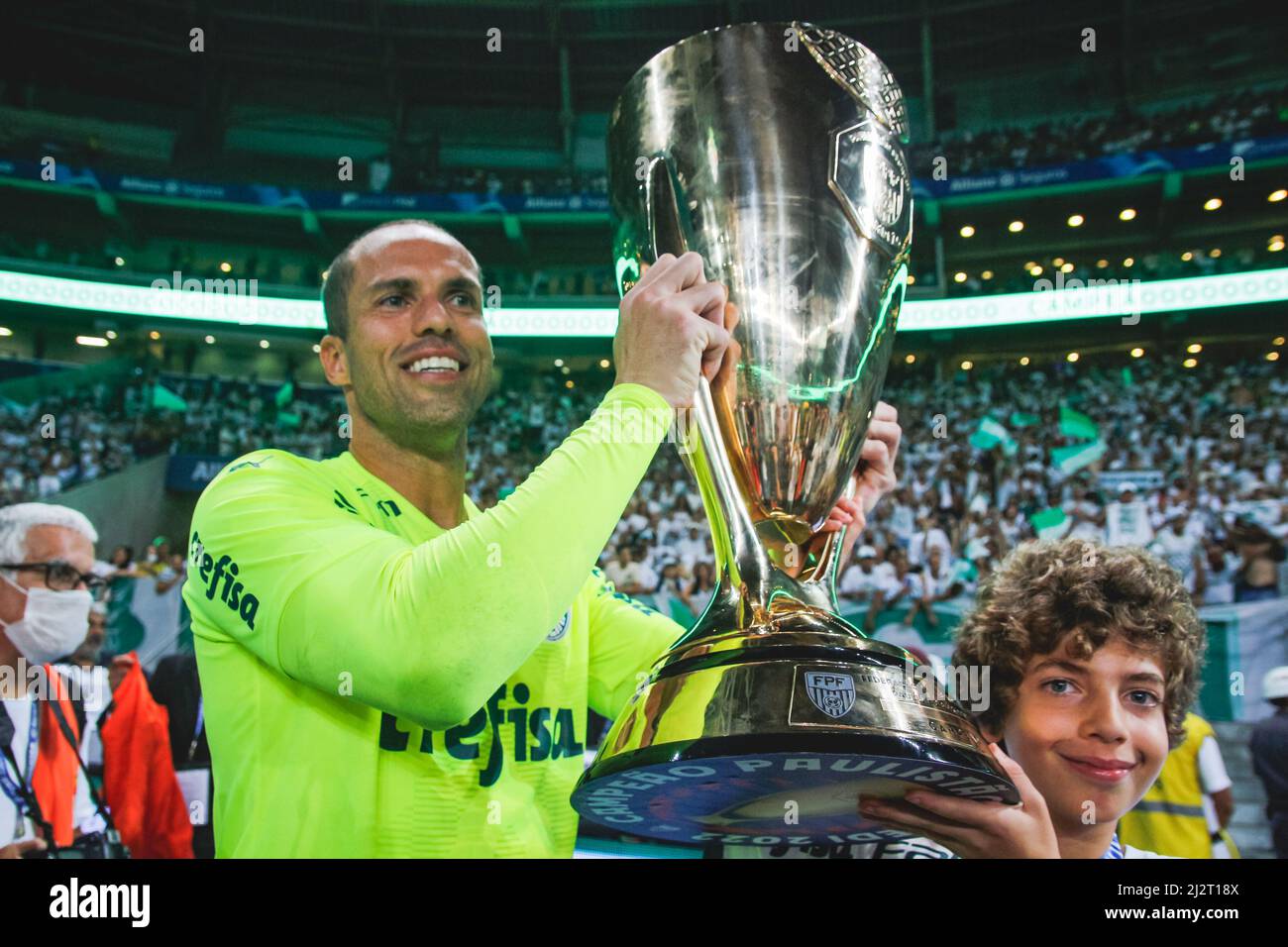 Sao Paulo, Brazil. 03rd Apr, 2022. SP - Sao Paulo - 04/03/2022 - PAULISTA  2022 FINAL, PALMEIRAS X SAO PAULO - Palmeiras players celebrate the title  of champion during the award ceremony