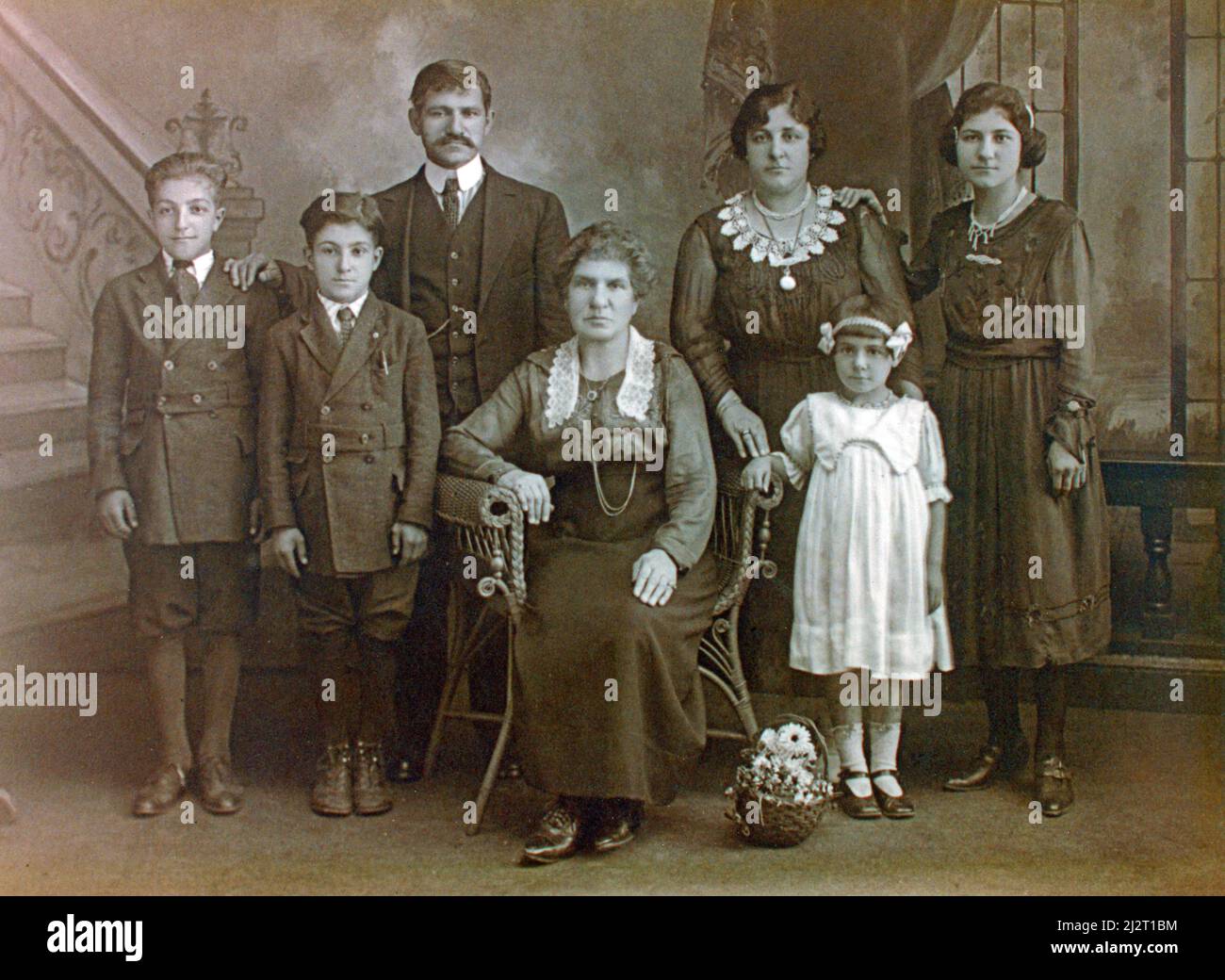 Vintage studo photo of an Armenian family. Taken circa 1917. Stock Photo