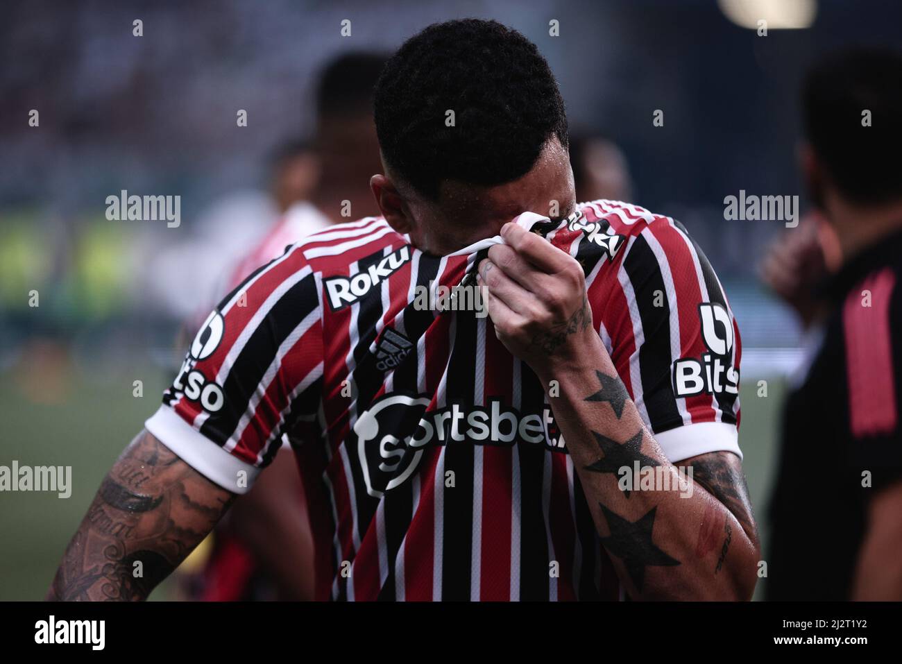 Sao Paulo, Brazil. 03rd Apr, 2022. SP - Sao Paulo - 03/04/2022 - PAULISTA  2022 FINAL, PALMEIRAS X SAO PAULO - Luciano player from Sao Paulo regrets  defeat at the end of