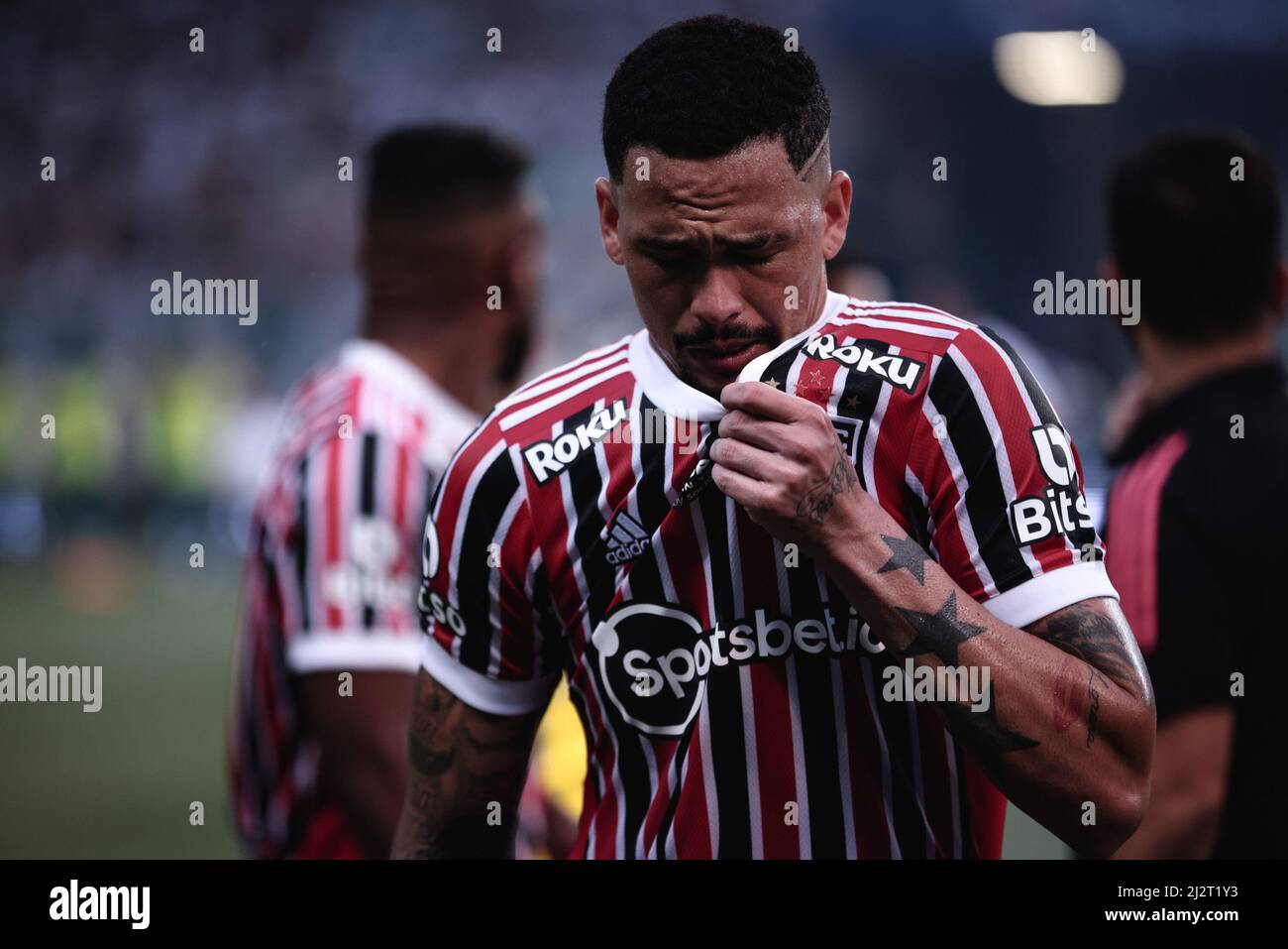 Sao Paulo, Brazil. 03rd Apr, 2022. SP - Sao Paulo - 03/04/2022 - PAULISTA  2022 FINAL, PALMEIRAS X SAO PAULO - Luciano player from Sao Paulo regrets  defeat at the end of