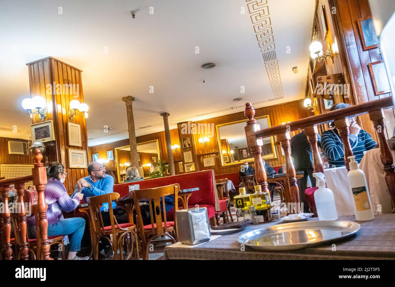 Gran Café de Gijón interior- a culturally imposrtant landmark coffeehouse in Paseo de Recoletos, central Madrid, Spain Stock Photo