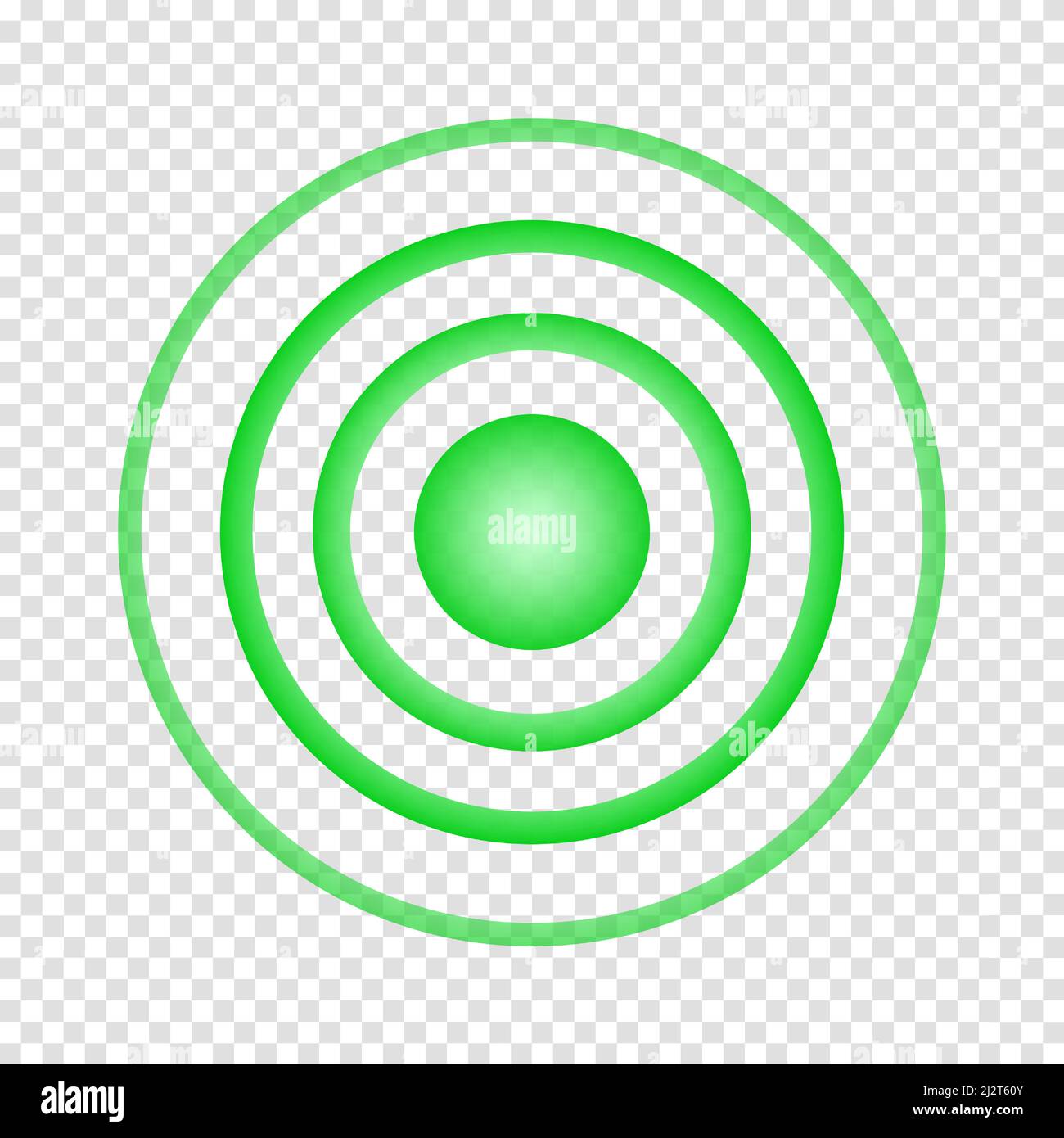 Concentric green sign. Healing, target, aim, painkiller symbol. Round localization icon. Radar, sound or sonar wave isolated on transparent background. Vector illustration Stock Vector