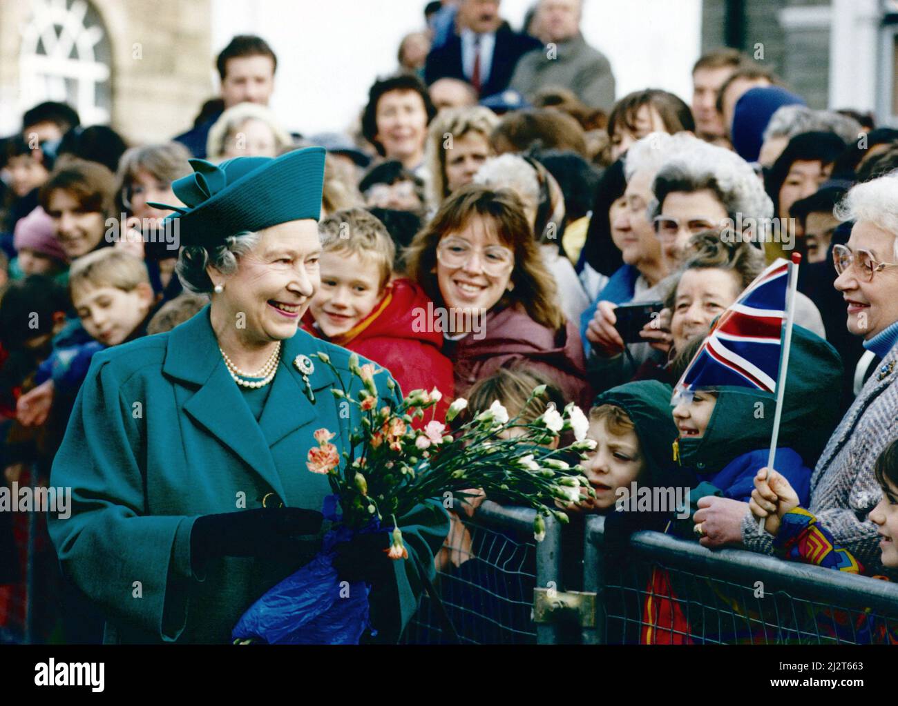 Royal visit, Queen Elizabeth II visiting Bridgend, Wales. 14th October 1993. Stock Photo