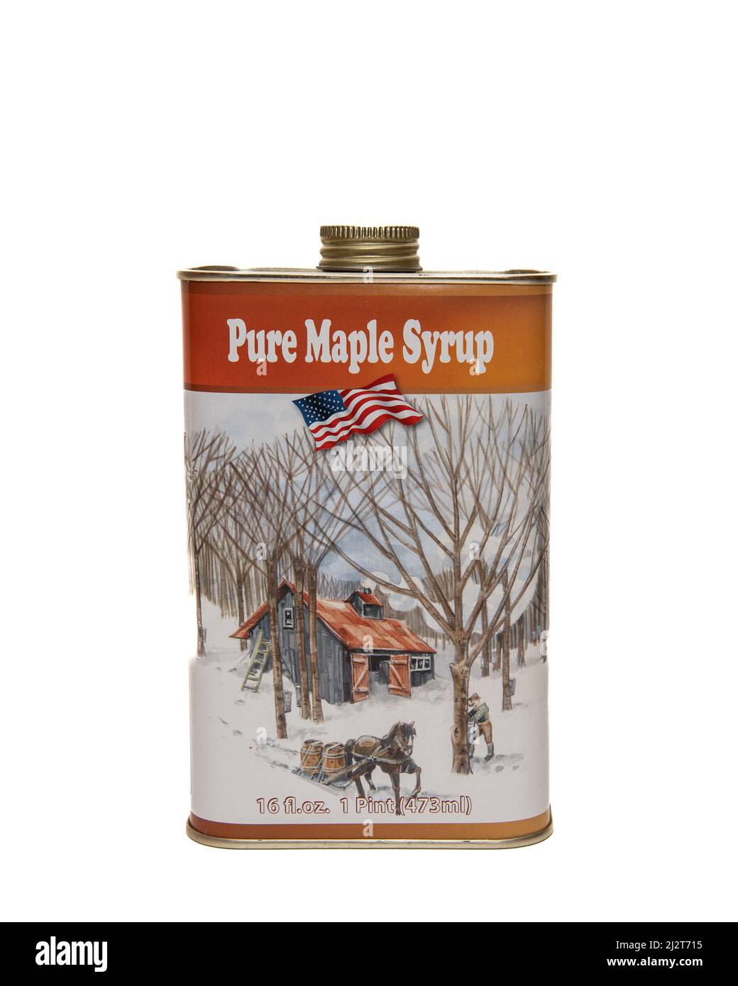 A one pint can of New York maple syrup freshly made in the Adirondack Mountains, NY Stock Photo