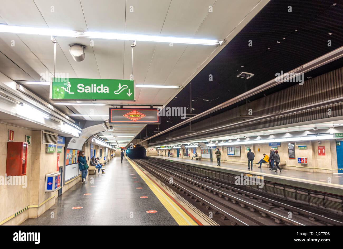 O'Donnel metro subway station inside Madrid tramsportation transit system. Spain. Salida sign. Exit sign Stock Photo