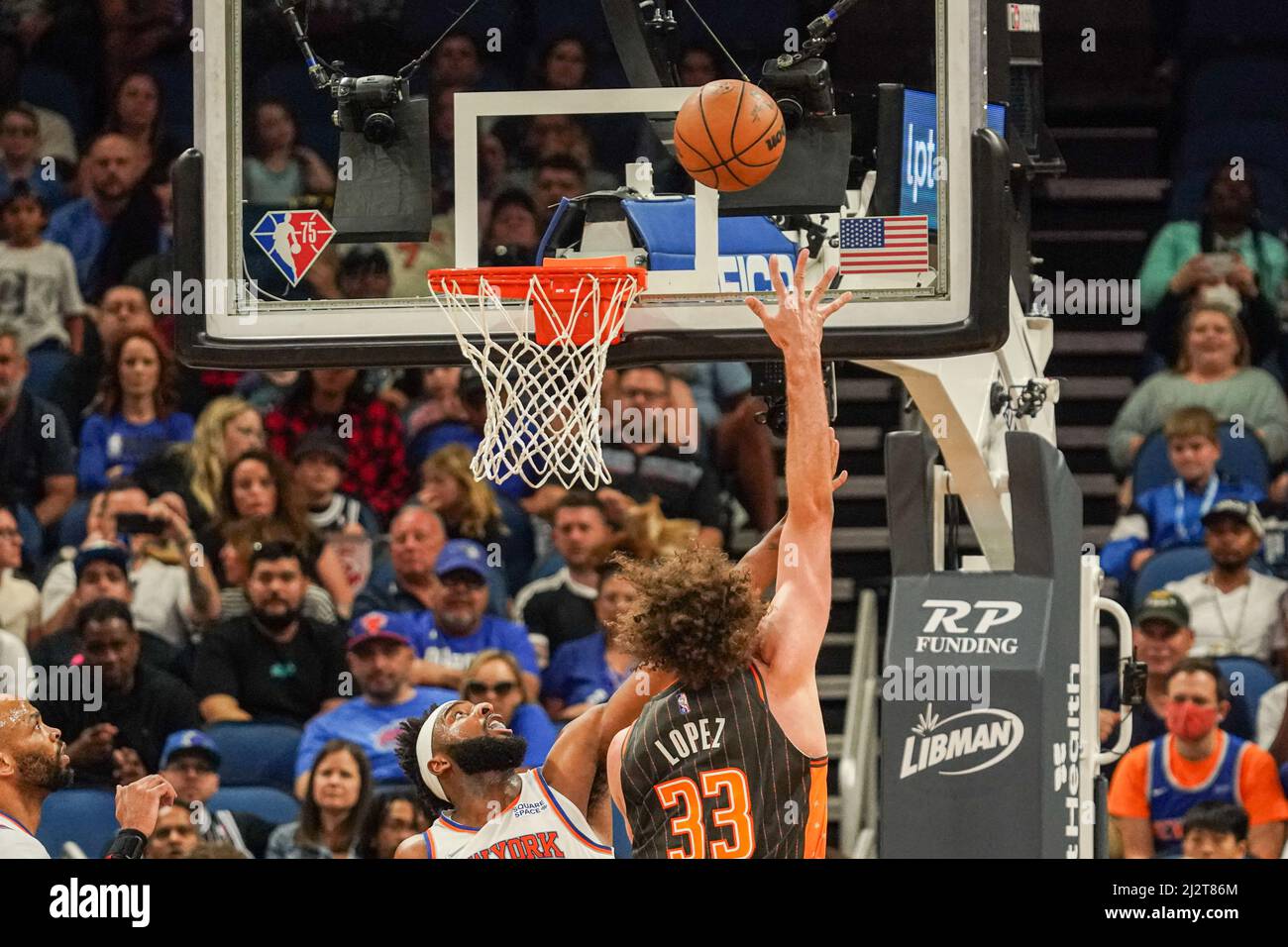 Orlando, Florida, USA, April 3, 2022, Orlando Magic Center Robin Lopez #33  makes a basket in the first half at the Amway Center. (Photo by Marty  Jean-Louis/Sipa USA Stock Photo - Alamy