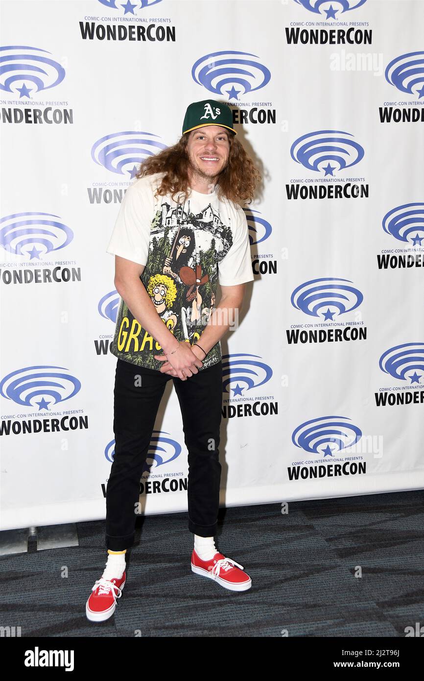 Blake Anderson arrival at Hulu's photocall for 'Woke' held on day three of Wonder Con 2022 at Anaheim Convention Center Stock Photo