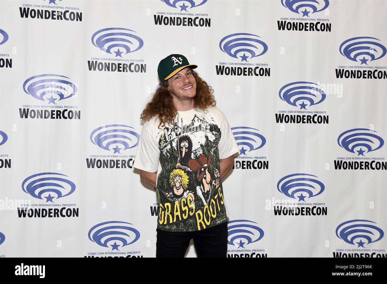 Blake Anderson arrival at Hulu's photocall for 'Woke' held on day three of Wonder Con 2022 at Anaheim Convention Center Stock Photo