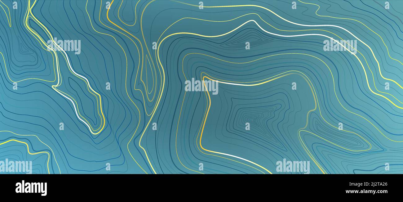 Topographic map with golden and silver lines on trendy color gradient Stock Vector