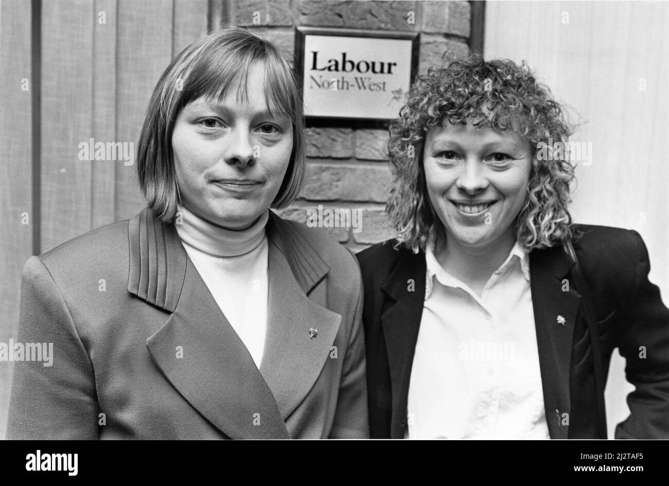 Newly chosen as Labour candidate for the Wallasey constituency, Angela Eagle (left) with her twin sister Maria who is also a candidate for Crosby. Picture taken 25th February 1992 . Stock Photo